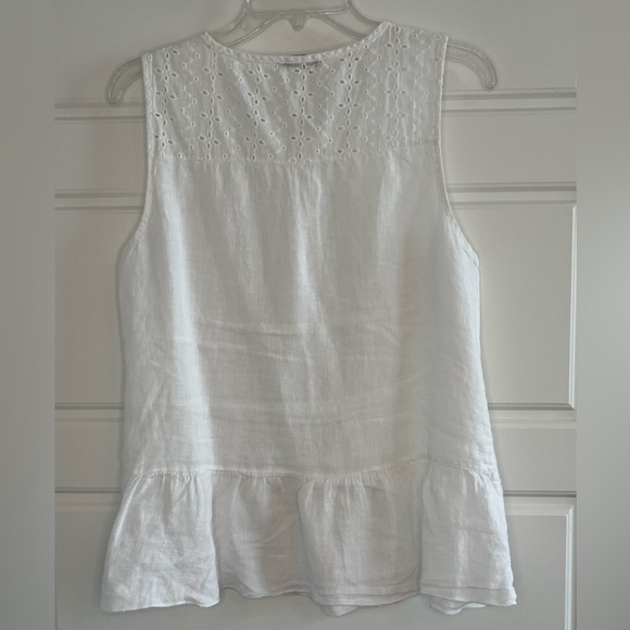 Francesca Bettini 100% Linen Sleeveless Eyelet Ruffle Hem Blouse Top Boho Medium - Picture 4 of 10